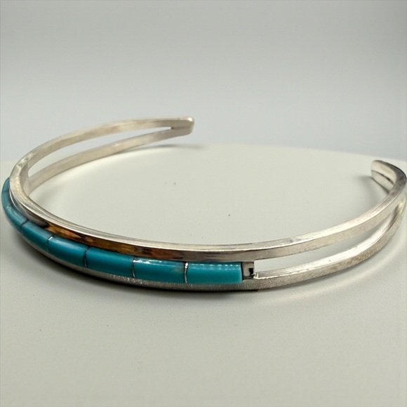 Native American Zuni handmade turquoise stone sterling silver inlay - Picture 3 of 6